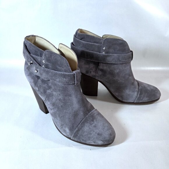 Rag & Bone Harrow Gray Suede Leather Stacked Heel Booties Size 38 - Picture 2 of 4